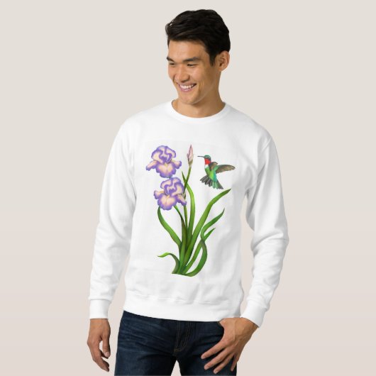 Mannelijke Ruby Throated Hummingbird op Iris Shirt (Voorkant volledig)