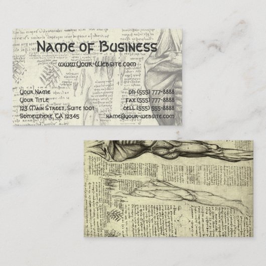 Mannelijke spieranatomie Schets door Leonardo da V Visitekaartje (Voorkant / Achterkant)