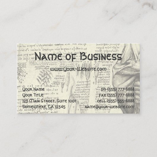 Mannelijke spieranatomie Schets door Leonardo da V Visitekaartje (Voorkant)