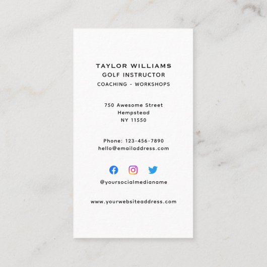 Mannelijke sport Coach Golf Pro Instructeur Social Visitekaartje (Achterkant)