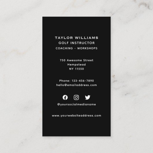 Mannelijke Sportcoach Social Media Golf Pro Instru Visitekaartje (Achterkant)