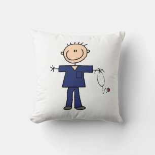 Mannelijke Stick Figure Verpleegkundige - Blauw Kussen