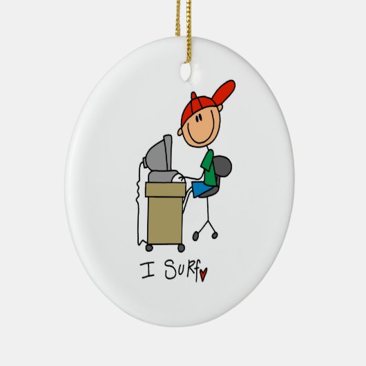 Mannelijke Stick Figuur Web Surfer Keramisch Ornament (Rechts)