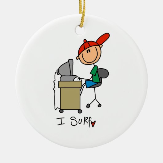 Mannelijke Stick Figuur Web Surfer Keramisch Ornament (Voorkant)