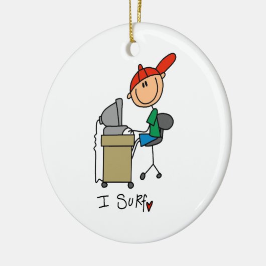 Mannelijke Stick Figuur Web Surfer Keramisch Ornament (Links)