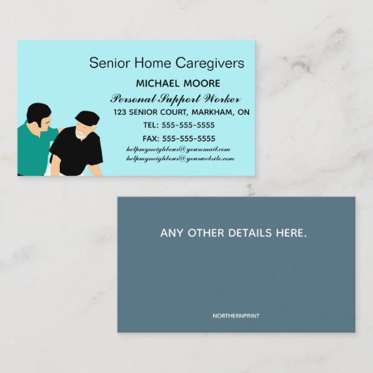 Mannelijke thuiszorg en verpleegdiensten visitekaartje (Voorkant / Achterkant)