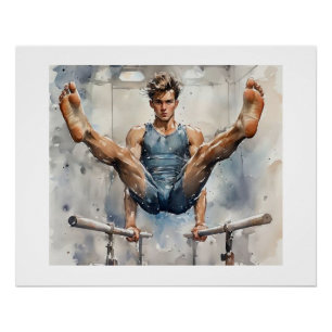 Mannelijke turner op brug, perfect poster