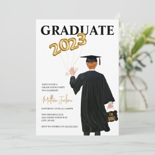 Mannelijke uitnodiging van de Graduation Party 202 (Staand voorkant)