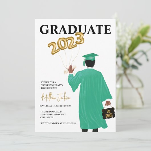 Mannelijke uitnodiging van de Graduation Party 202 (Staand voorkant)