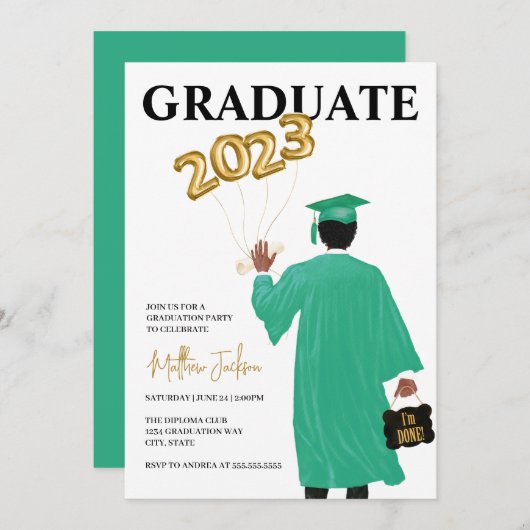 Mannelijke uitnodiging van de Graduation Party 202 (Voorkant / Achterkant)