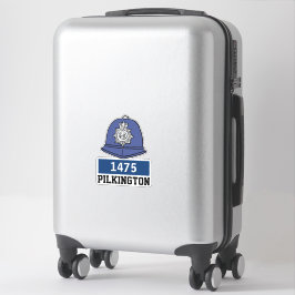 Mannelijke UK politieagent helm met naam en nummer Sticker