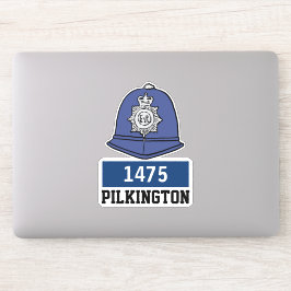 Mannelijke UK politieagent helm met naam en nummer Sticker