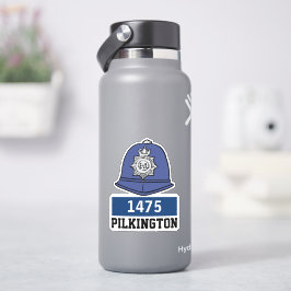 Mannelijke UK politieagent helm met naam en nummer Sticker