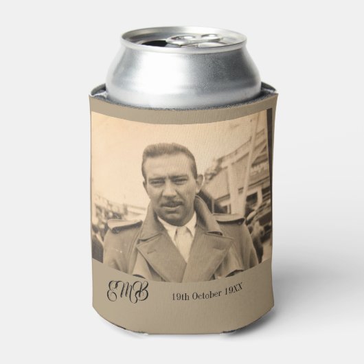 Mannelijke verjaardag Elegant Monogram Foto Blikjeskoeler (Blikje Voorkant)