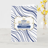 Mannelijke Verjaardag met Abstracte Navy Blue Line Kaart (Gele Bloem)