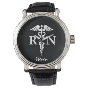 Mannelijke verpleegster RN Caduceus Medical Black Horloge