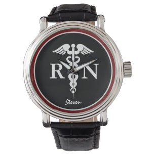 Mannelijke Verpleegster RN Caduceus Modern Zwart B Horloge