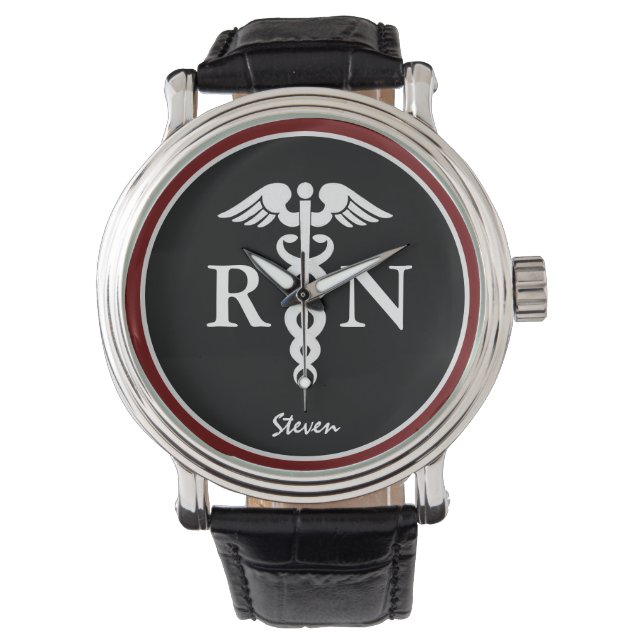Mannelijke Verpleegster RN Caduceus Modern Zwart B Horloge (Voorkant)