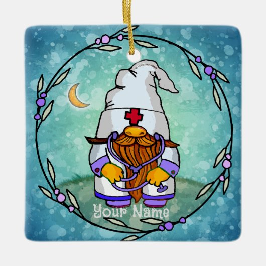 Mannelijke verpleegsterskabouter keramisch ornament (Voorkant)