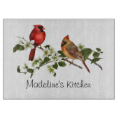 Mannelijke Vrouw Kardinaal op Dogwood Branch Snijplank (Voorkant)