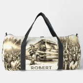 Mannelijke zanger met gitaar en tourbus op maat plunjezak (Voorkant)