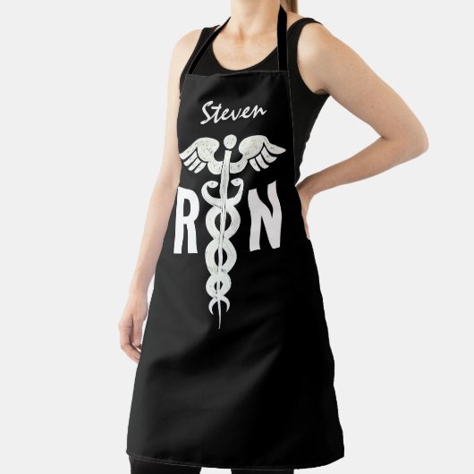 Mannelijke zuster RN zwart en wit, gepersonaliseer Schort (Insitu)