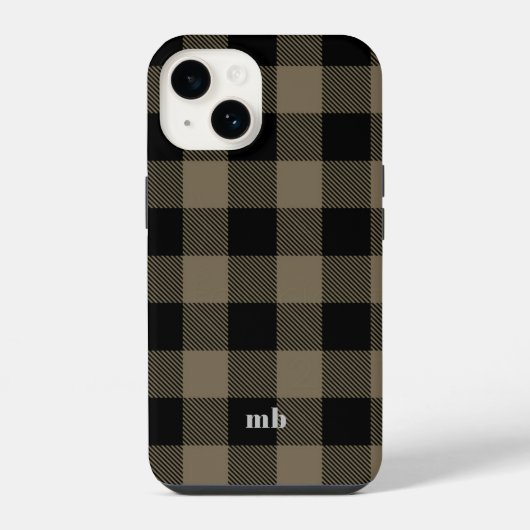 Mannelijke Zwarte Bruine Buffalo Plaid Naam Initia iPhone Hoesje (Achterkant)