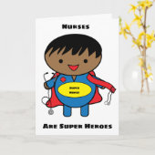 Mannelijke zwarte verpleegkundigen Super Hero Kawa Kaart (Gele Bloem)