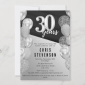 Mannelijke zwarte zilveren ballonnen 30e verjaarda kaart (Voorkant)