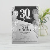 Mannelijke zwarte zilveren ballonnen 30e verjaarda kaart (Staand voorkant)