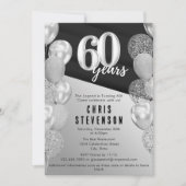 Mannelijke zwarte zilveren ballonnen 60e verjaarda kaart (Voorkant)