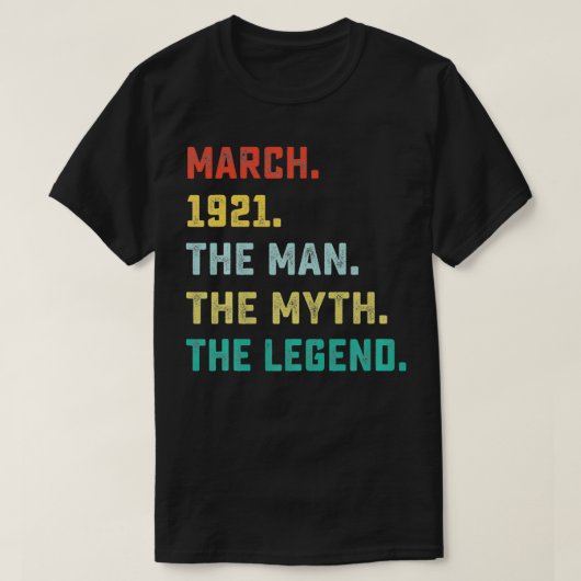 Mannen 100e verjaardag schetst het Man Myth Legen T-shirt (Design voorkant)