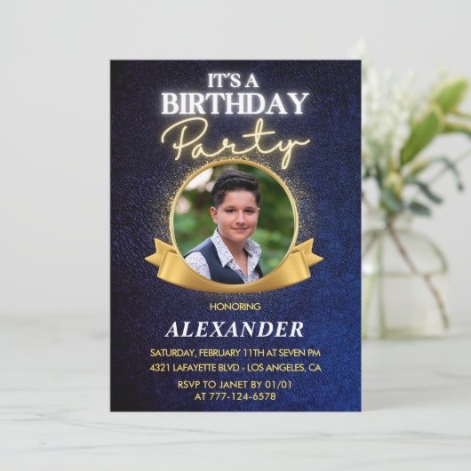 Mannen 15e verjaardagsuitnodigingen Elegant Chic Kaart (Staand voorkant)