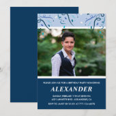 Mannen 15e verjaardagsuitnodigingen Foto Navy Blue Kaart (Voorkant / Achterkant)