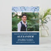 Mannen 16e verjaardagsuitnodiging Foto Navy Blue Kaart (Staand voorkant)