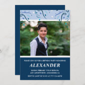 Mannen 16e verjaardagsuitnodiging Foto Navy Blue Kaart (Voorkant / Achterkant)