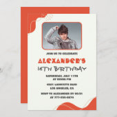 Mannen 16e verjaardagsuitnodiging Modern Photo Red Kaart (Voorkant / Achterkant)