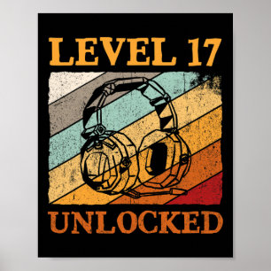 Mannen 17e verjaardag jongens videogamer niveau 17 poster