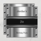 Mannen 21e verjaardag van de Metal Black Silver Kaart (Voorkant / Achterkant)
