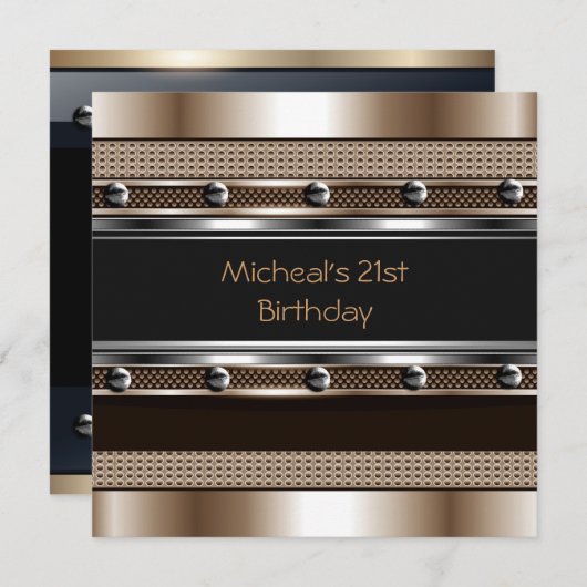 Mannen 21e verjaardag van Metaal Zwarte Mans Kaart (Voorkant / Achterkant)