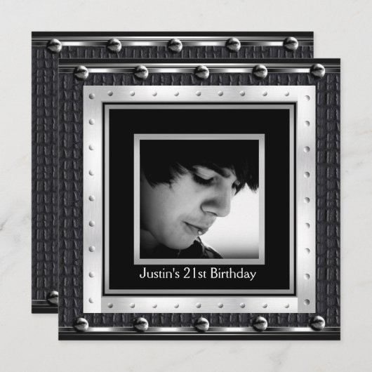 Mannen 21e verjaardag zwart leder uit het metaal kaart (Voorkant / Achterkant)