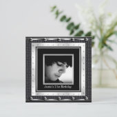 Mannen 21e verjaardag zwart leder uit het metaal kaart (Staand voorkant)