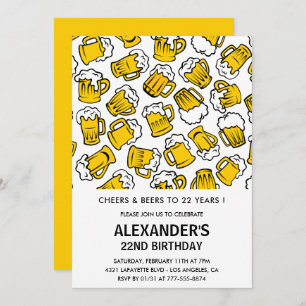 Mannen 22e verjaardagsuitnodiging Cheers and Beers Kaart