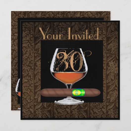 MANNEN 30e Birthday-INVITATIES COGNAC-SJABLOON Kaart (Voorkant / Achterkant)