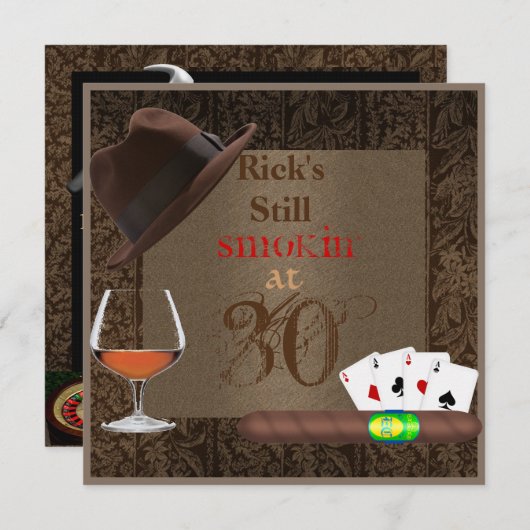 MANNEN 30e geboortecigars, Poker BRANDY-INVITATIES Kaart (Voorkant / Achterkant)