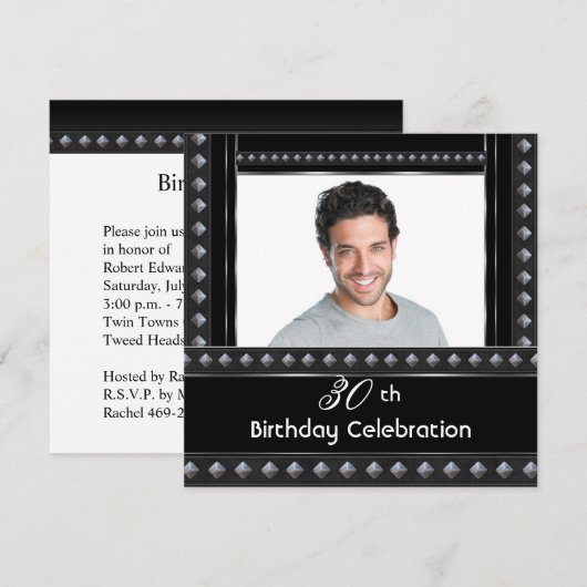 Mannen 30e verjaardag Black White Silver Kaart (Voorkant / Achterkant)