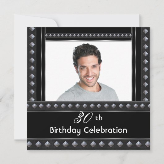 Mannen 30e verjaardag Black White Silver Kaart (Voorkant)