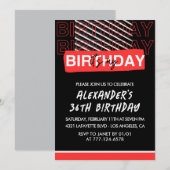 Mannen 36ste verjaardag Uitnodigingen Black Red (Voorkant / Achterkant)