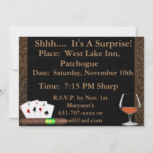 MANNEN 40e geboortecigars, Poker BRANDY-INVITATIES Kaart (Achterkant)