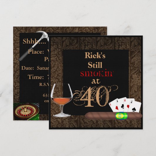 MANNEN 40e geboortecigars, Poker BRANDY-INVITATIES Kaart (Voorkant / Achterkant)